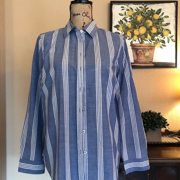 Talbots Tops - {TALBOTS} CLASSIC CHAMBRAY PINSTRIPE TOP